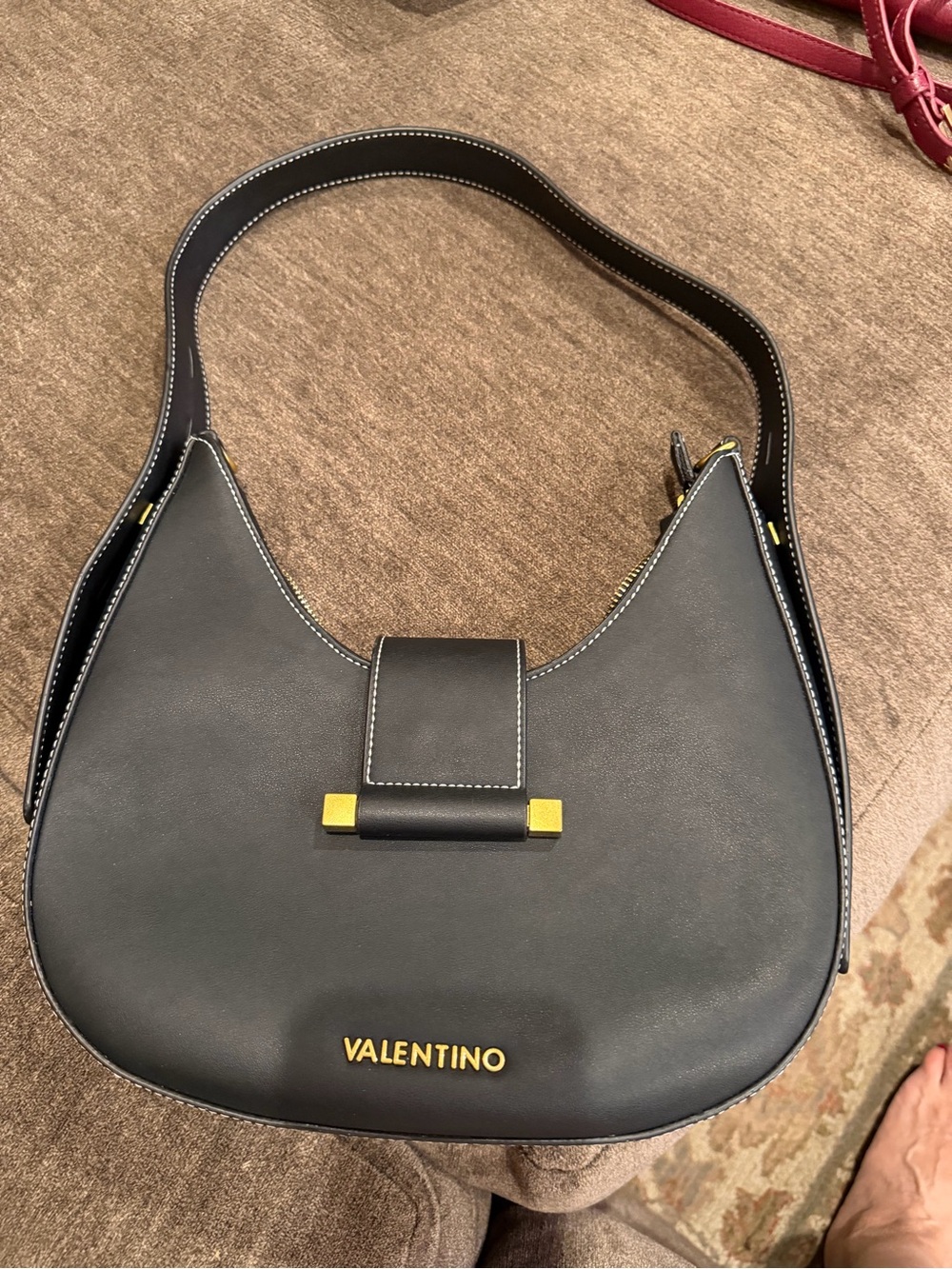 Valentino Black Leather Shoulder Hobo with Gold Hardware